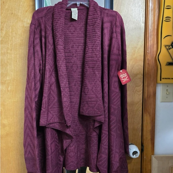 Faded Glory Burgundy Cardigan Sweater with Ribbed Texture - Picture 4 of 4